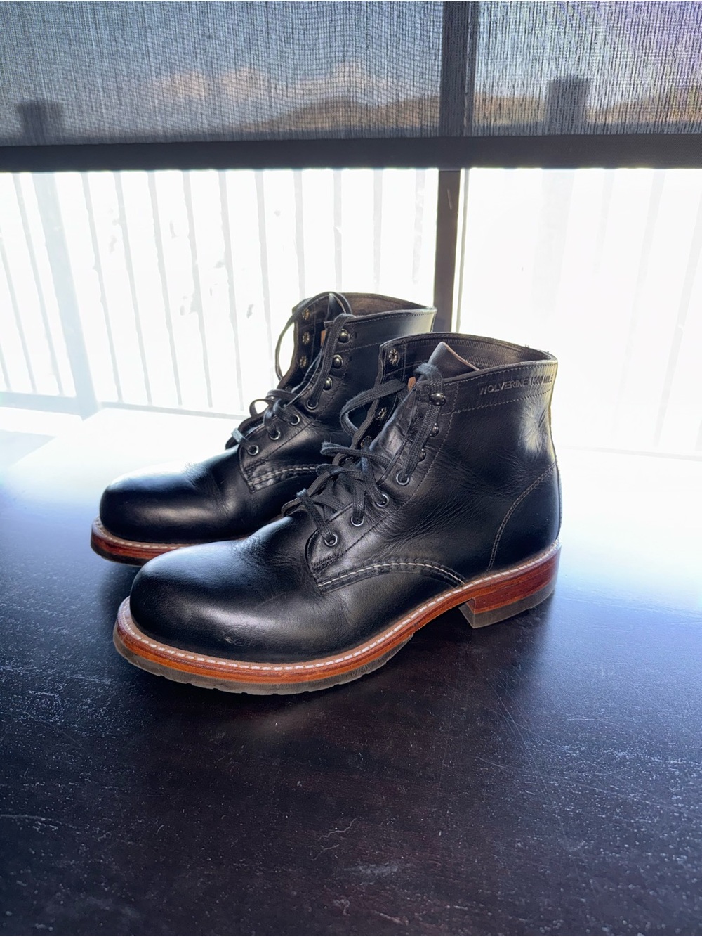 Wolverine Black Leather 1000 Mile Plain-Toe Classic Boot
